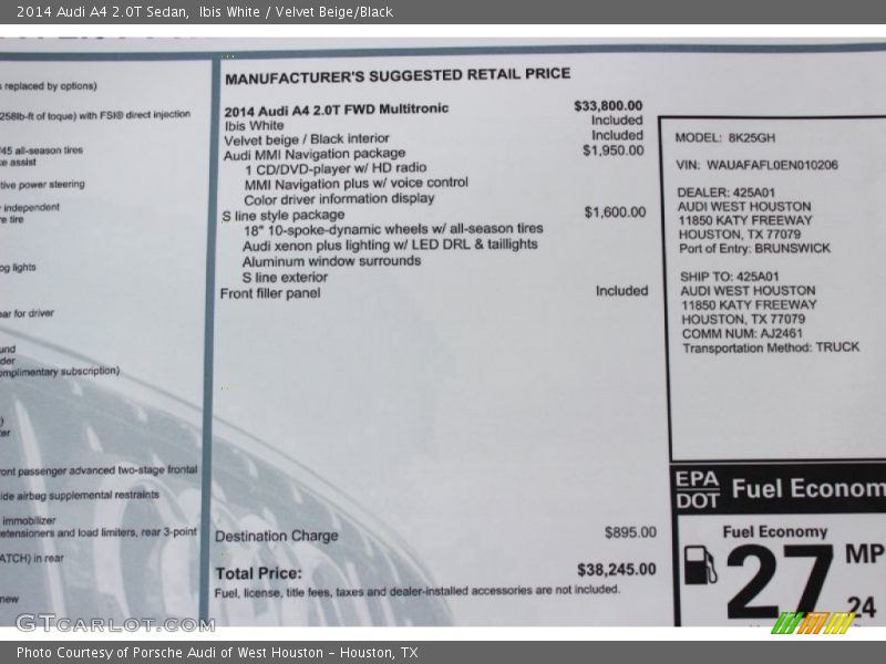 Ibis White / Velvet Beige/Black 2014 Audi A4 2.0T Sedan