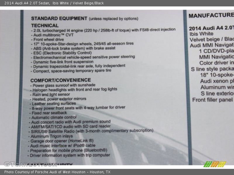 Ibis White / Velvet Beige/Black 2014 Audi A4 2.0T Sedan