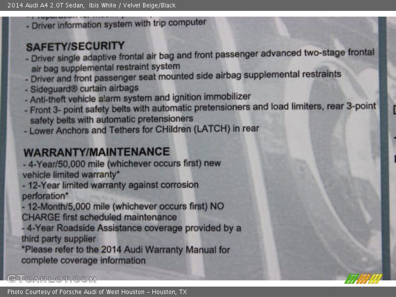 Ibis White / Velvet Beige/Black 2014 Audi A4 2.0T Sedan