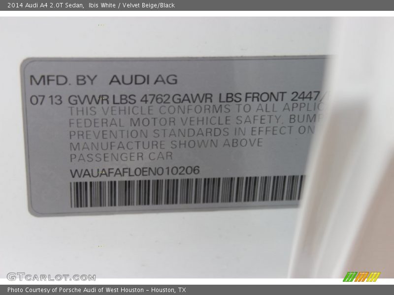 Ibis White / Velvet Beige/Black 2014 Audi A4 2.0T Sedan