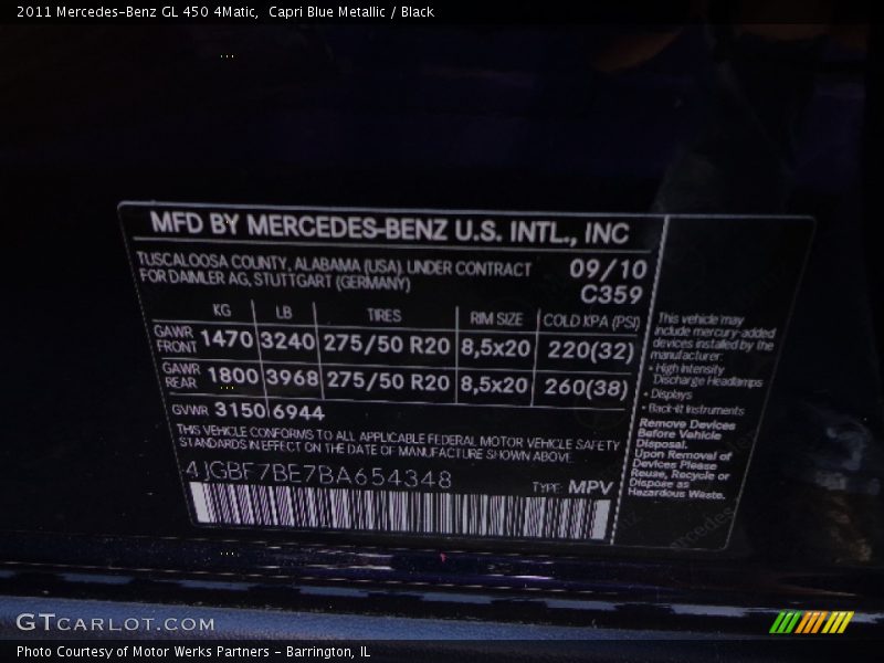 Capri Blue Metallic / Black 2011 Mercedes-Benz GL 450 4Matic