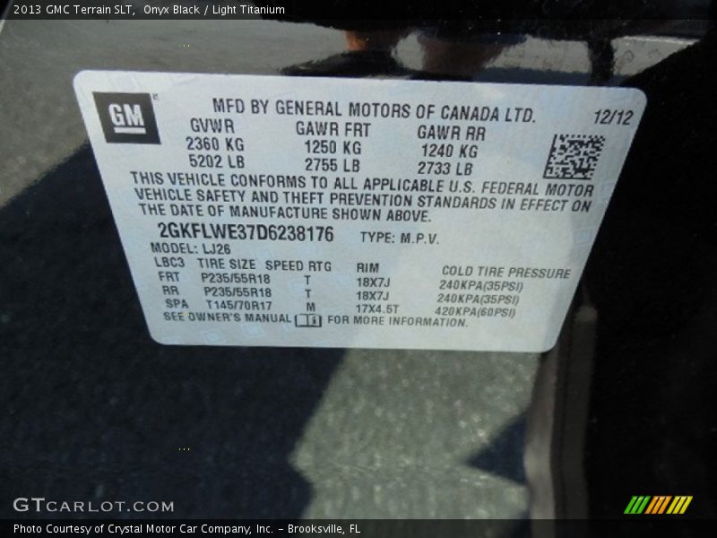 Onyx Black / Light Titanium 2013 GMC Terrain SLT