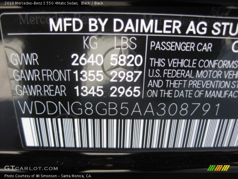 Black / Black 2010 Mercedes-Benz S 550 4Matic Sedan