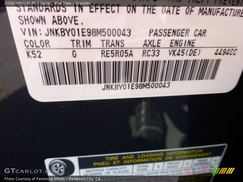 Blue Slate / Graphite 2008 Infiniti M 45 S Sedan