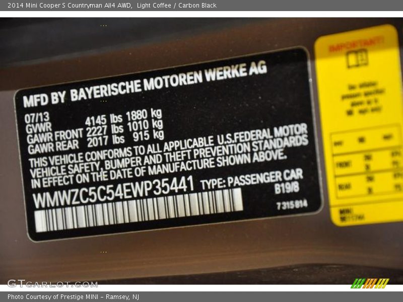 Light Coffee / Carbon Black 2014 Mini Cooper S Countryman All4 AWD