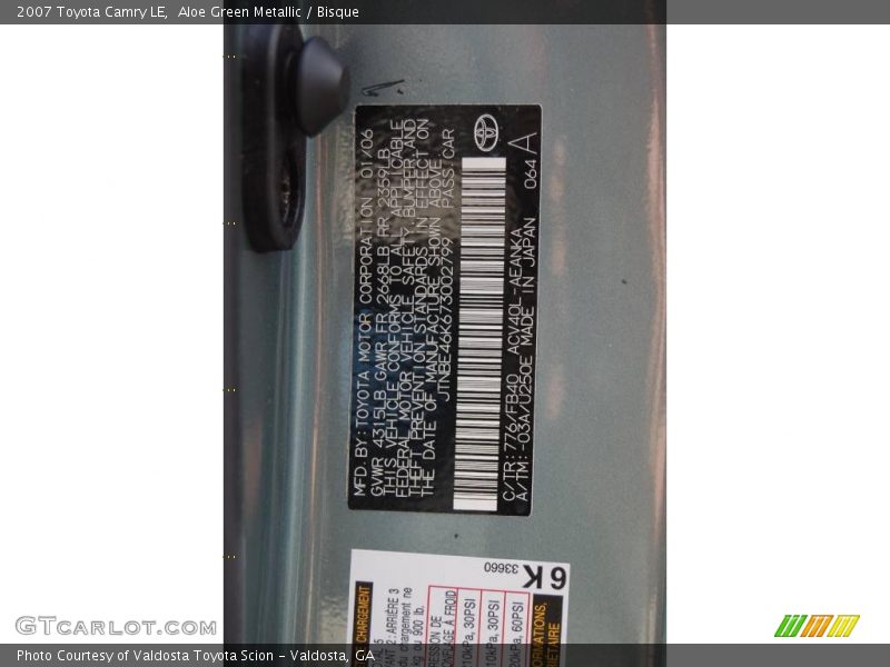 Aloe Green Metallic / Bisque 2007 Toyota Camry LE