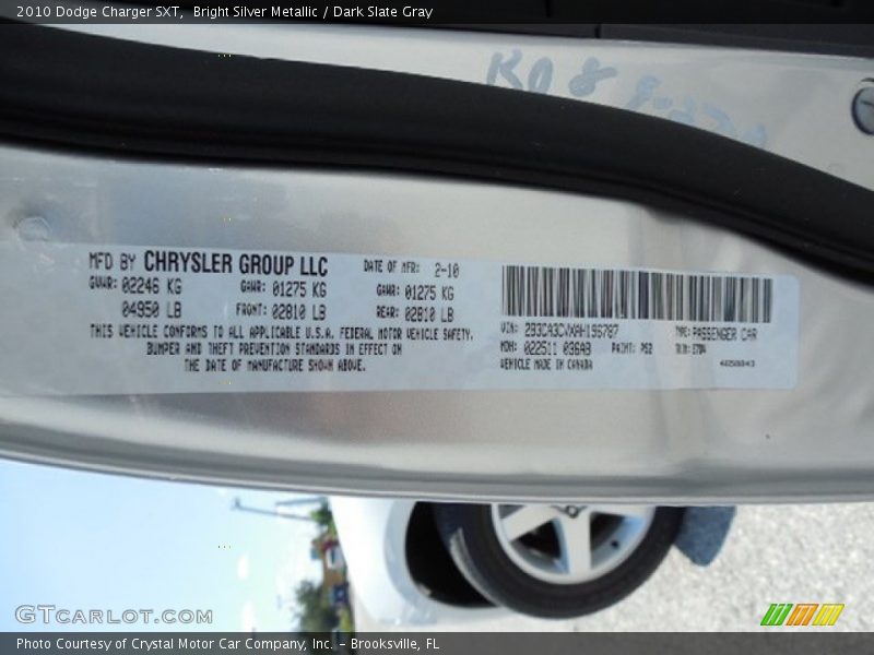 Bright Silver Metallic / Dark Slate Gray 2010 Dodge Charger SXT