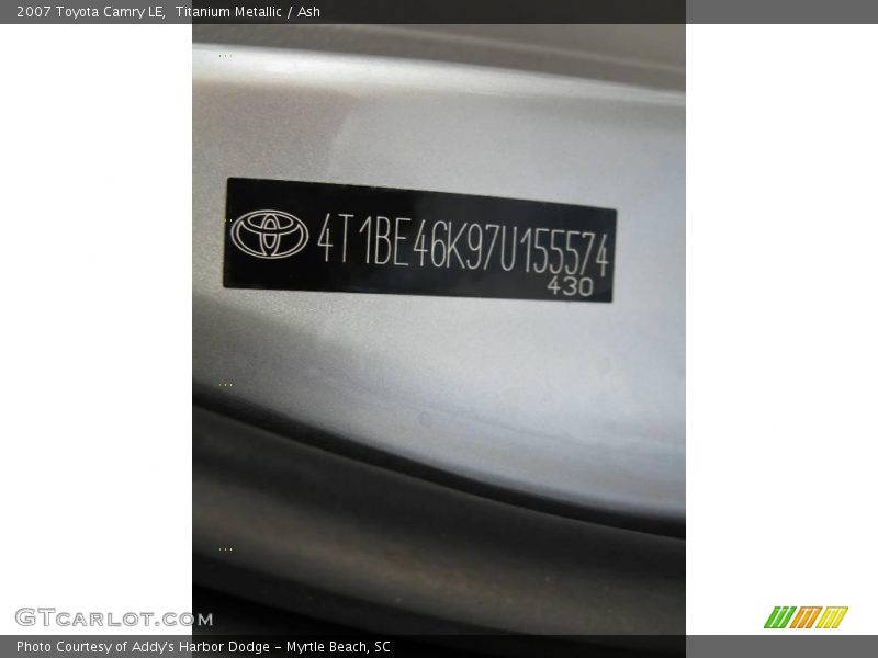 Titanium Metallic / Ash 2007 Toyota Camry LE