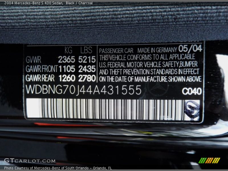 Black / Charcoal 2004 Mercedes-Benz S 430 Sedan