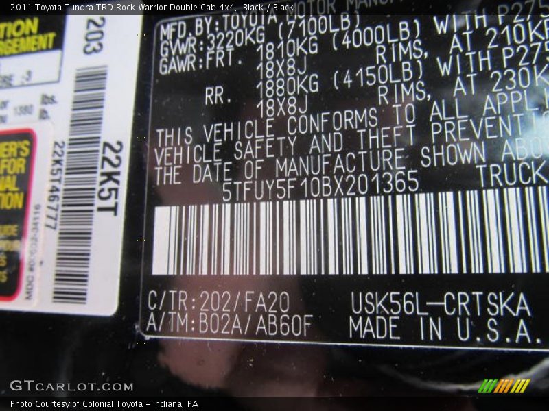 Black / Black 2011 Toyota Tundra TRD Rock Warrior Double Cab 4x4