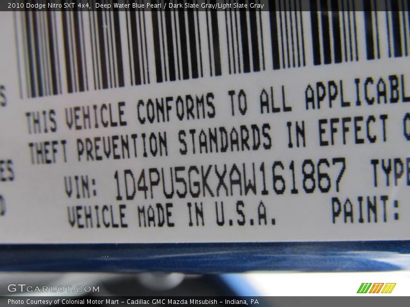 Deep Water Blue Pearl / Dark Slate Gray/Light Slate Gray 2010 Dodge Nitro SXT 4x4