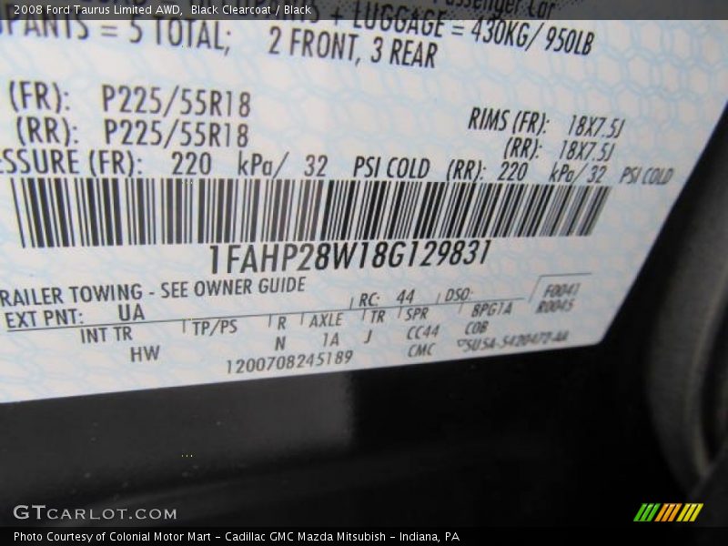 Black Clearcoat / Black 2008 Ford Taurus Limited AWD