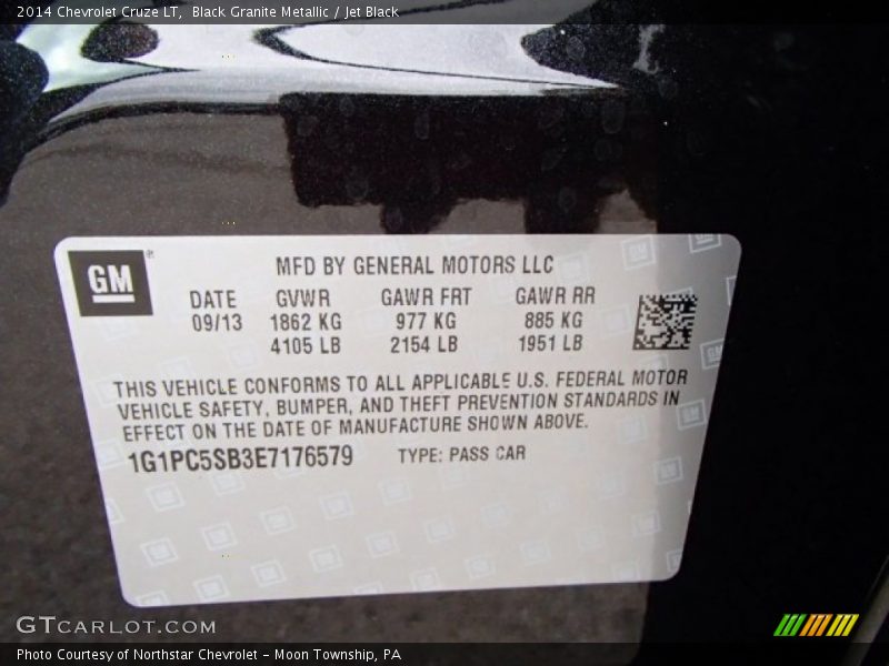 Black Granite Metallic / Jet Black 2014 Chevrolet Cruze LT