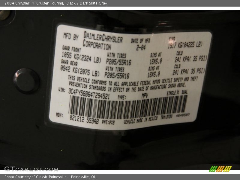 Black / Dark Slate Gray 2004 Chrysler PT Cruiser Touring