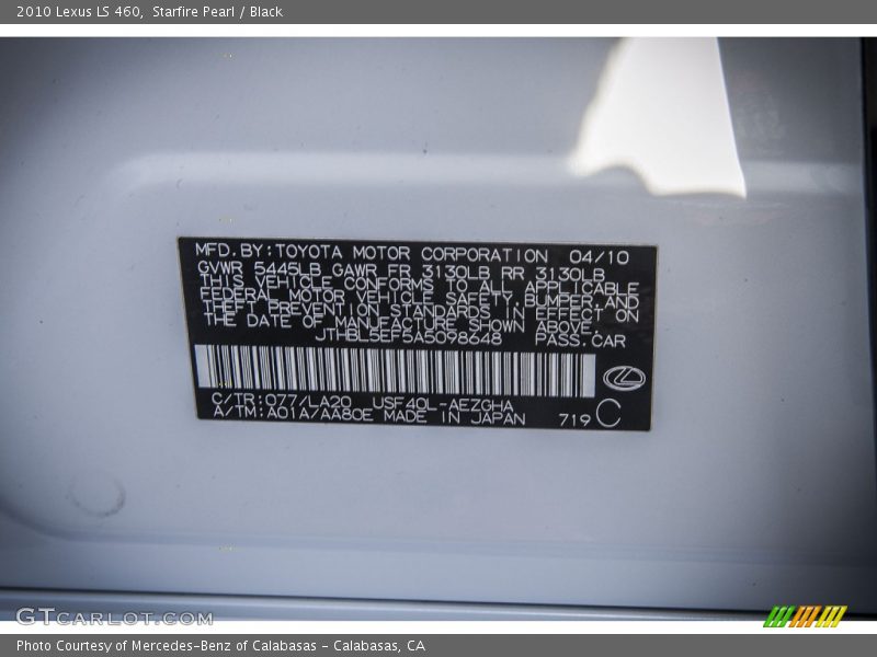 2010 LS 460 Starfire Pearl Color Code 077