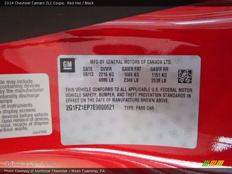 Red Hot / Black 2014 Chevrolet Camaro ZL1 Coupe