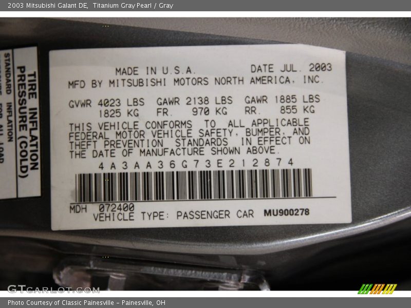 Titanium Gray Pearl / Gray 2003 Mitsubishi Galant DE