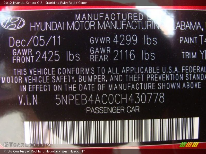 Sparkling Ruby Red / Camel 2012 Hyundai Sonata GLS