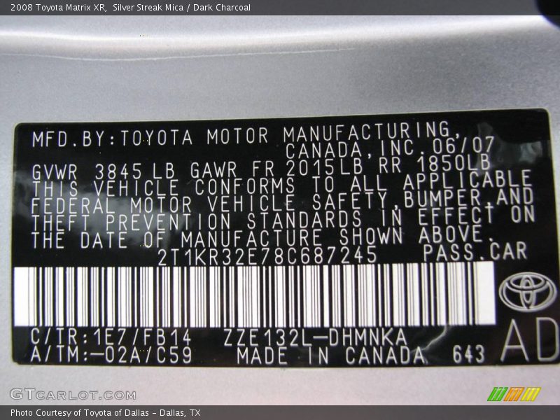 Silver Streak Mica / Dark Charcoal 2008 Toyota Matrix XR