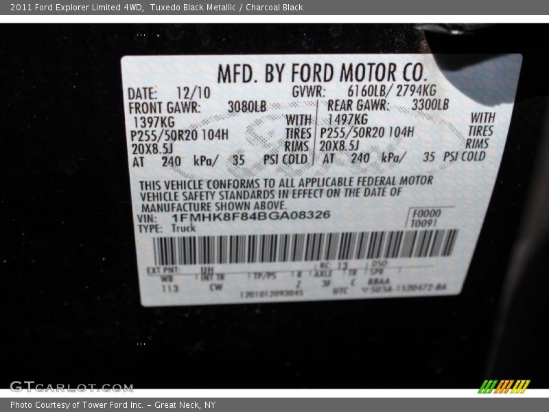 Tuxedo Black Metallic / Charcoal Black 2011 Ford Explorer Limited 4WD