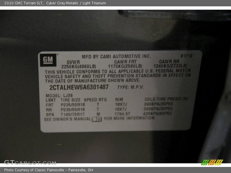 Cyber Gray Metallic / Light Titanium 2010 GMC Terrain SLT