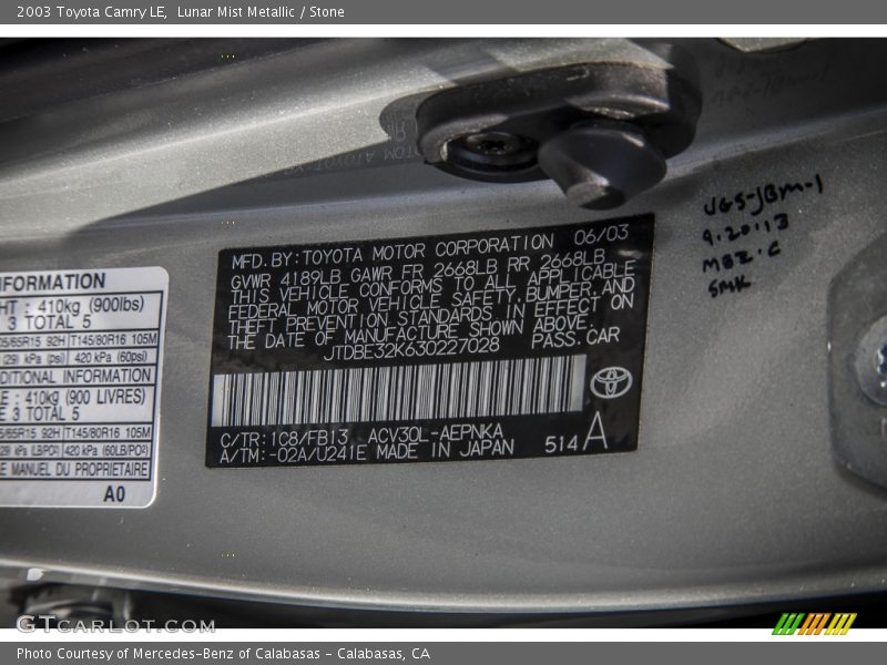 Lunar Mist Metallic / Stone 2003 Toyota Camry LE