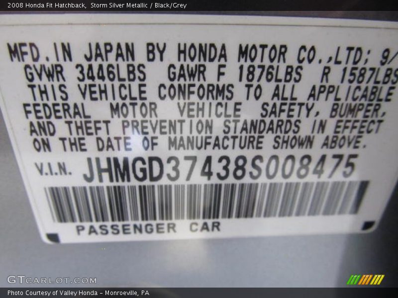 Storm Silver Metallic / Black/Grey 2008 Honda Fit Hatchback