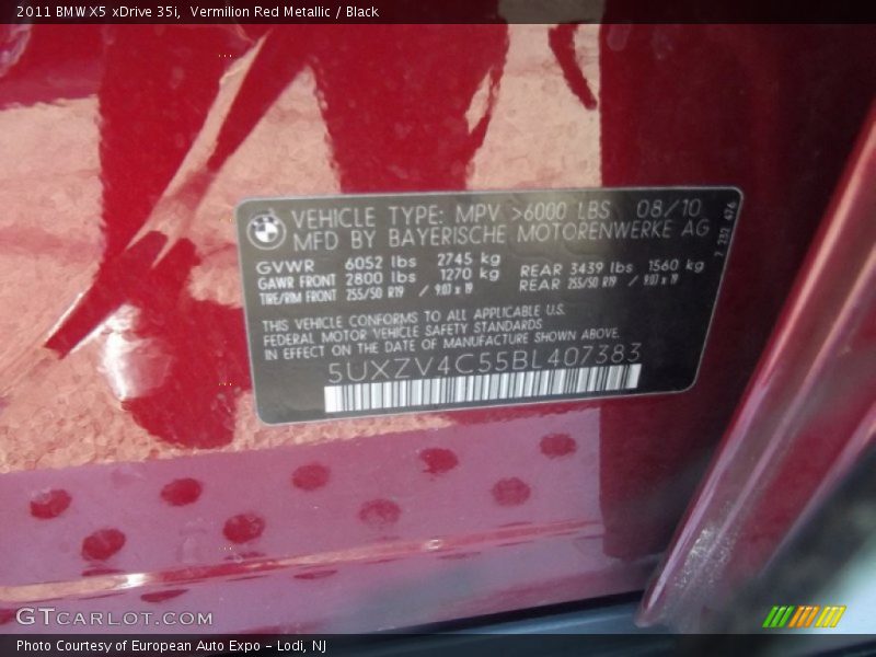 Vermilion Red Metallic / Black 2011 BMW X5 xDrive 35i