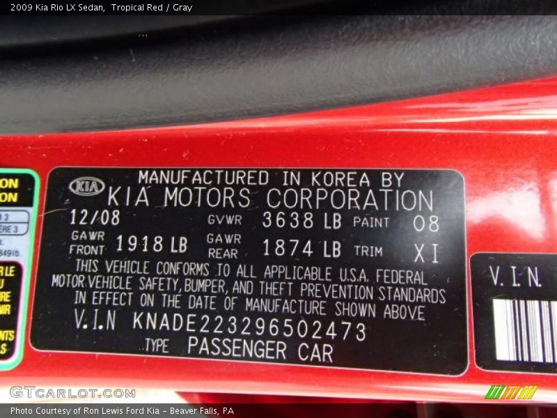 Tropical Red / Gray 2009 Kia Rio LX Sedan