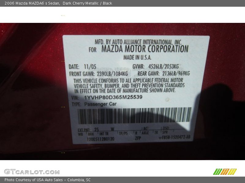 Dark Cherry Metallic / Black 2006 Mazda MAZDA6 s Sedan