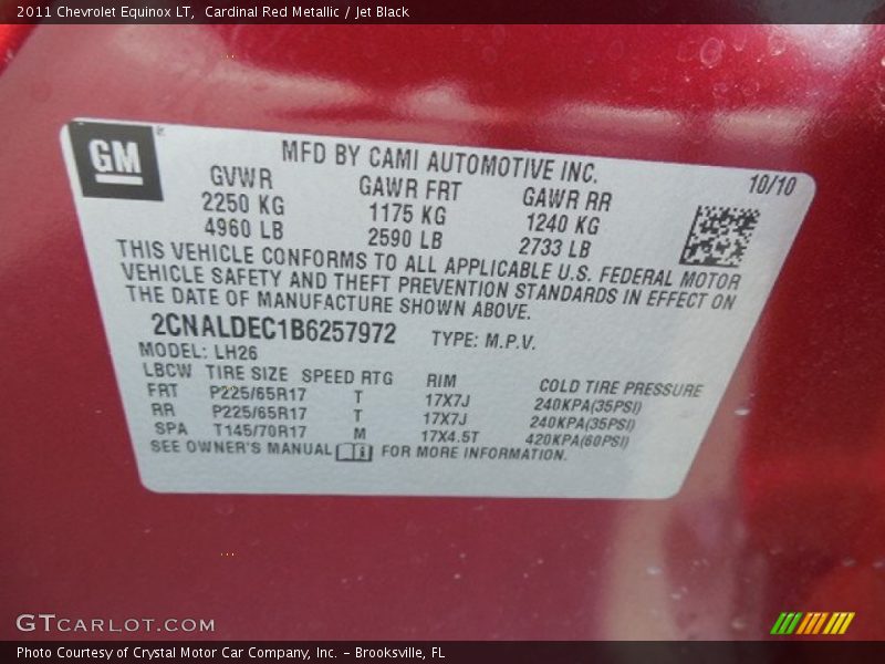 Cardinal Red Metallic / Jet Black 2011 Chevrolet Equinox LT