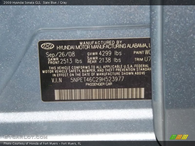 Slate Blue / Gray 2009 Hyundai Sonata GLS