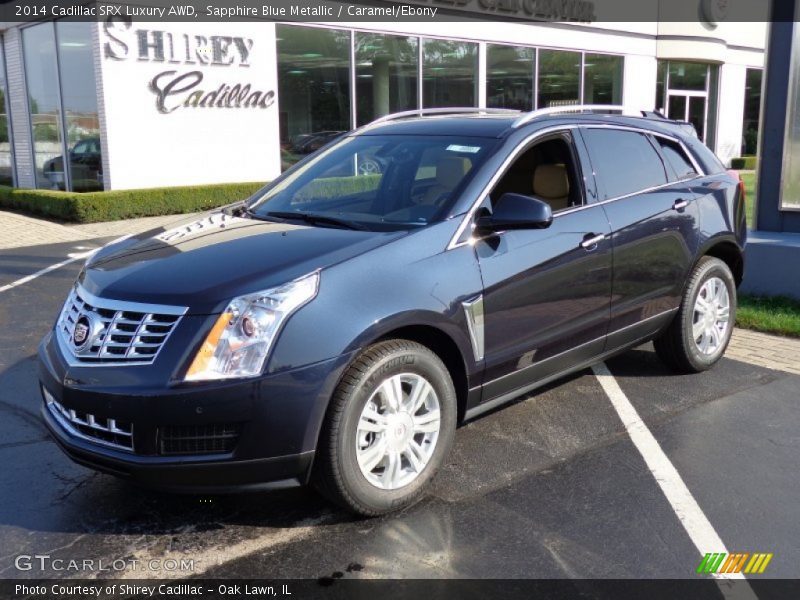 Sapphire Blue Metallic / Caramel/Ebony 2014 Cadillac SRX Luxury AWD