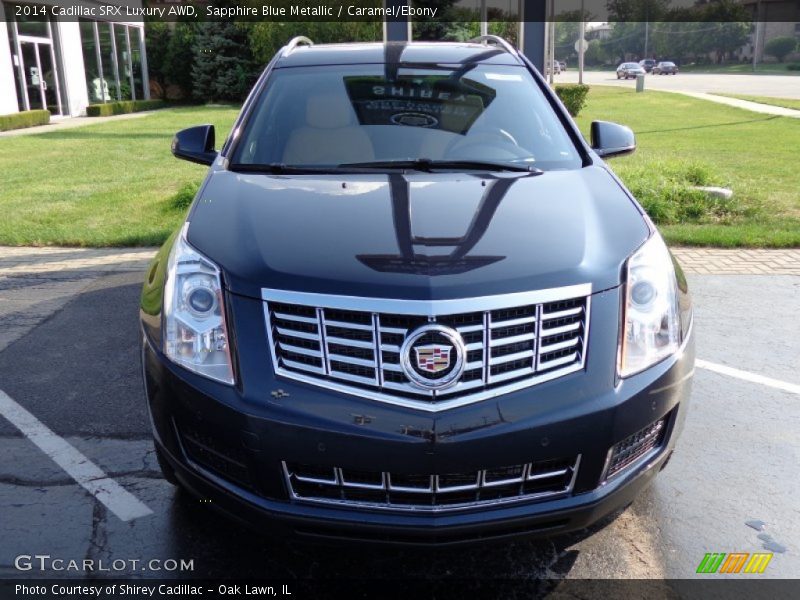 Sapphire Blue Metallic / Caramel/Ebony 2014 Cadillac SRX Luxury AWD