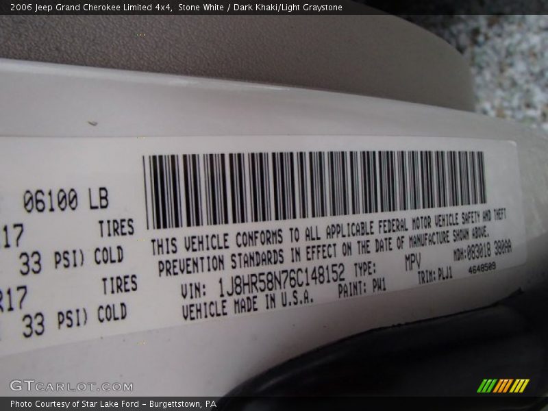 Stone White / Dark Khaki/Light Graystone 2006 Jeep Grand Cherokee Limited 4x4