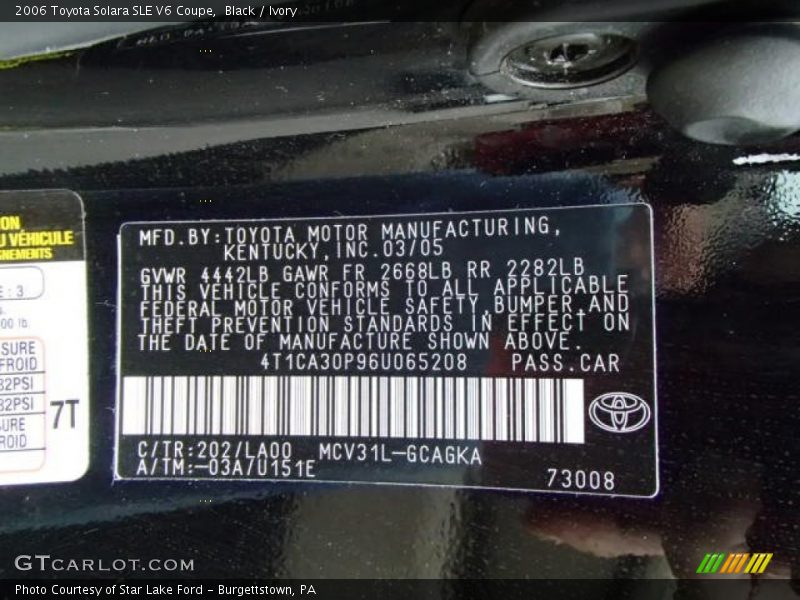 Black / Ivory 2006 Toyota Solara SLE V6 Coupe