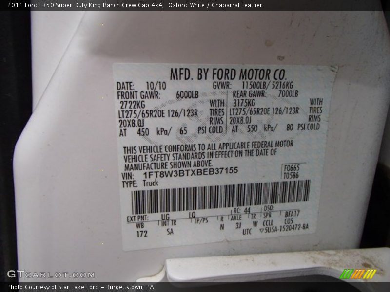 Oxford White / Chaparral Leather 2011 Ford F350 Super Duty King Ranch Crew Cab 4x4