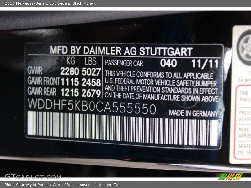 Black / Black 2012 Mercedes-Benz E 350 Sedan