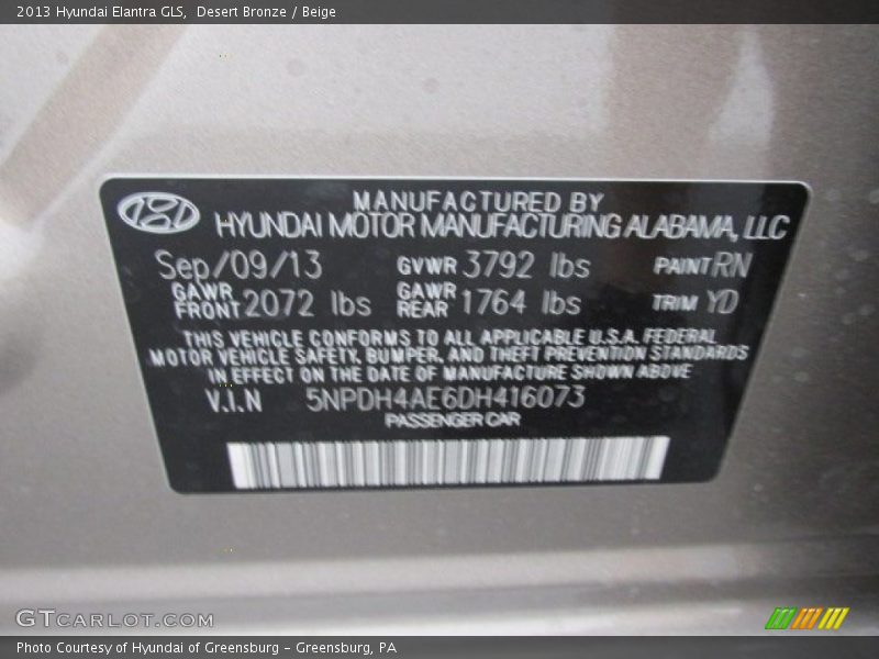 Desert Bronze / Beige 2013 Hyundai Elantra GLS