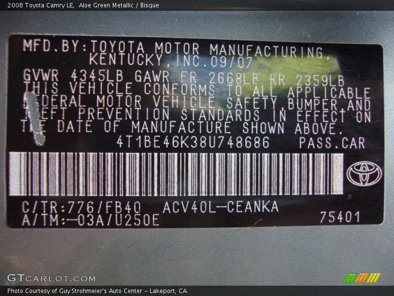 Aloe Green Metallic / Bisque 2008 Toyota Camry LE