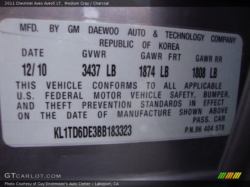 Medium Gray / Charcoal 2011 Chevrolet Aveo Aveo5 LT