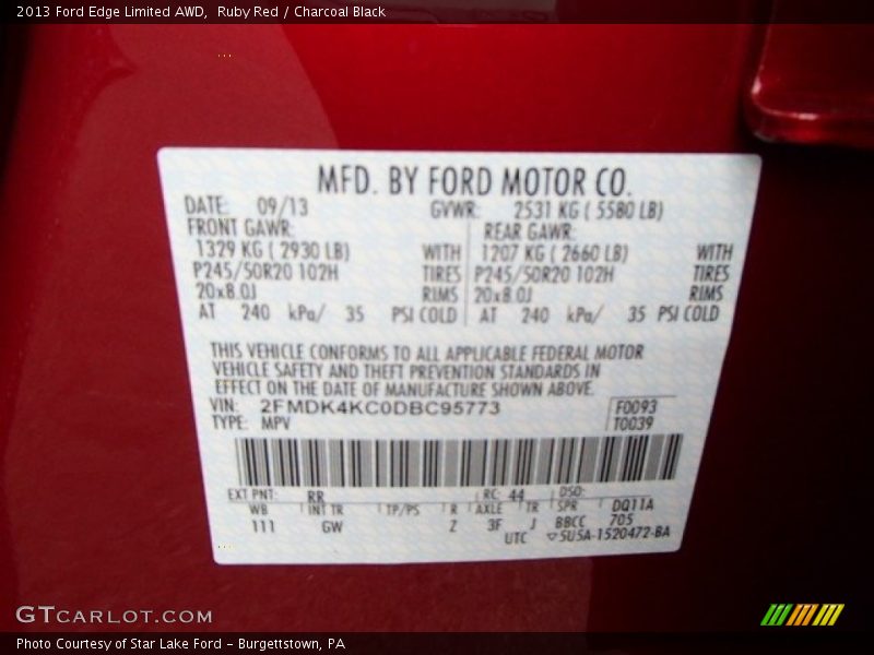 Ruby Red / Charcoal Black 2013 Ford Edge Limited AWD