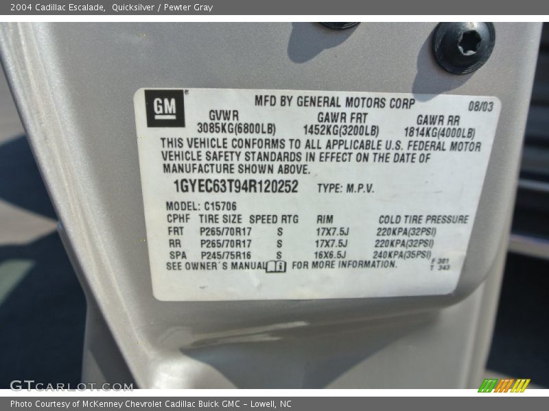 Quicksilver / Pewter Gray 2004 Cadillac Escalade