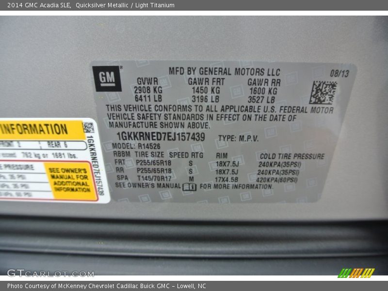 Quicksilver Metallic / Light Titanium 2014 GMC Acadia SLE