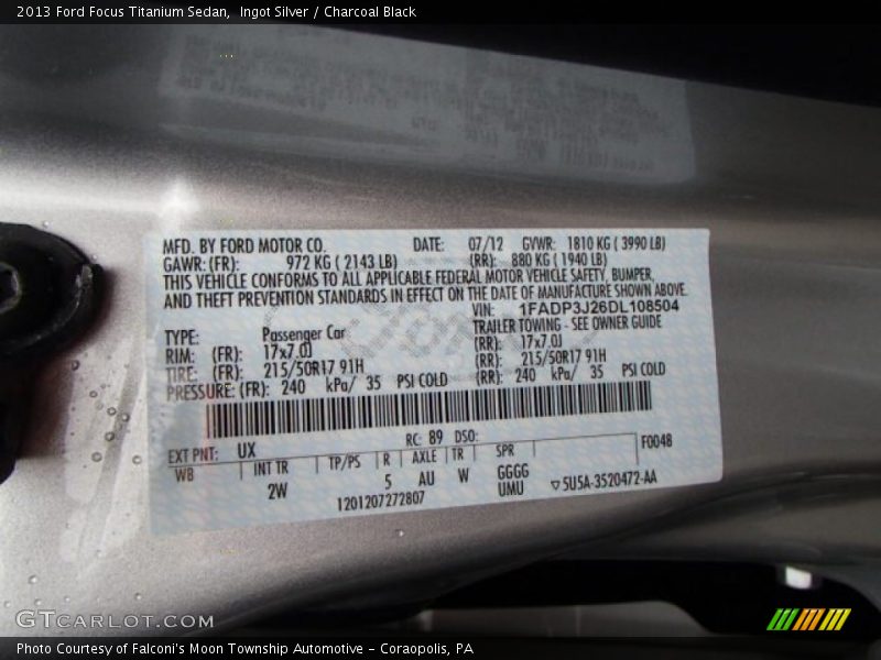 Ingot Silver / Charcoal Black 2013 Ford Focus Titanium Sedan