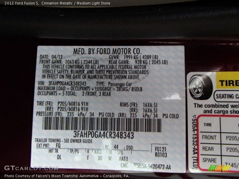 Cinnamon Metallic / Medium Light Stone 2012 Ford Fusion S