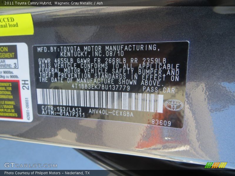 Magnetic Gray Metallic / Ash 2011 Toyota Camry Hybrid