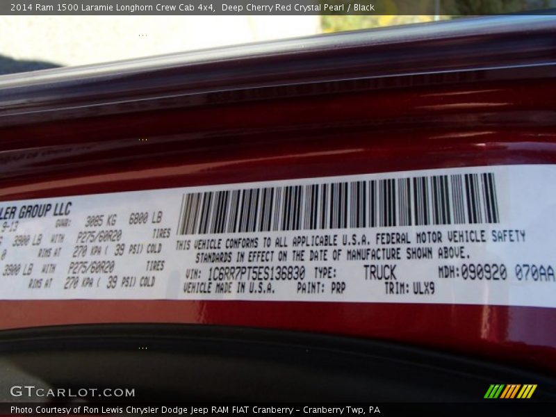 2014 1500 Laramie Longhorn Crew Cab 4x4 Deep Cherry Red Crystal Pearl Color Code PRP