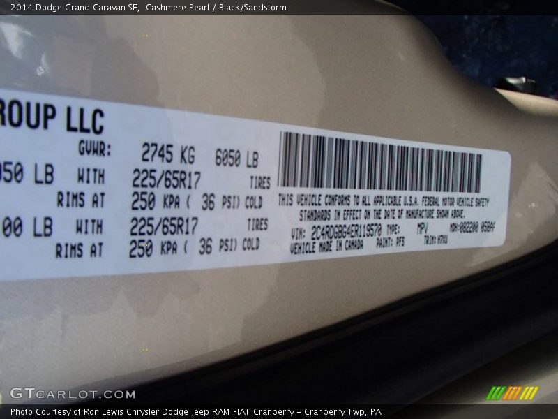 Cashmere Pearl / Black/Sandstorm 2014 Dodge Grand Caravan SE
