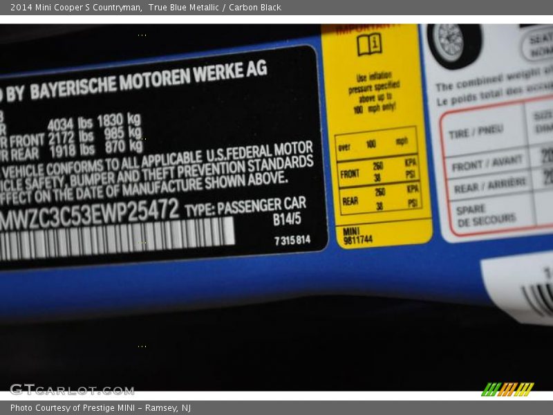 True Blue Metallic / Carbon Black 2014 Mini Cooper S Countryman
